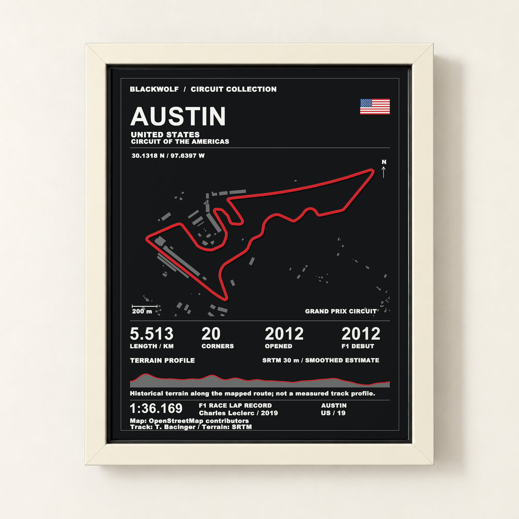 Austin 8 × 10 inch circuit art with White frame, digital product representation