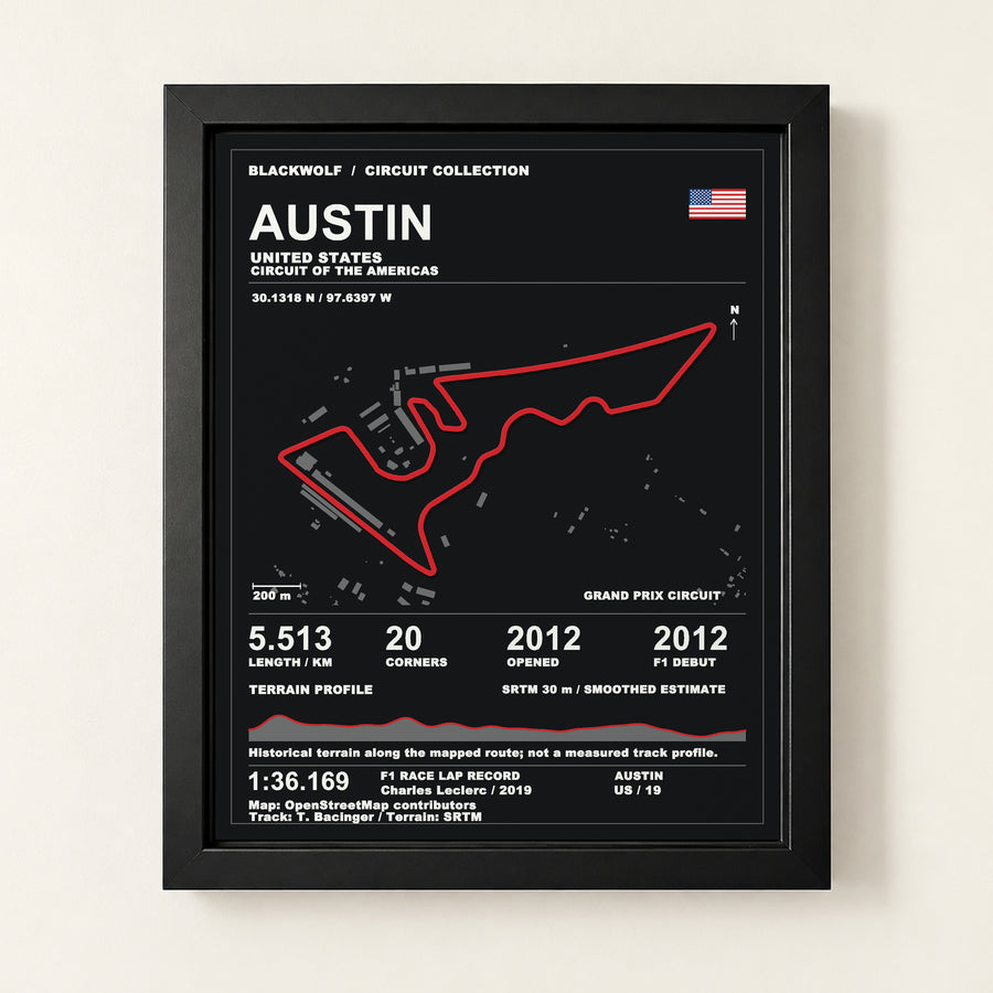 Austin 8 × 10 inch circuit art with Black frame, digital product representation