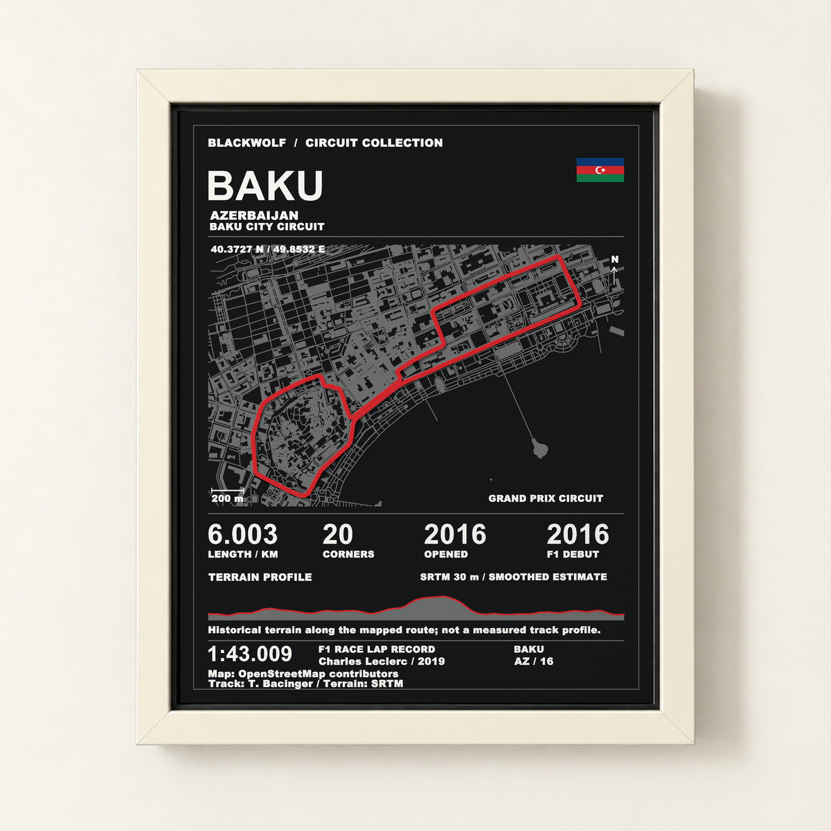 Baku 8 × 10 inch circuit art with White frame, digital product representation