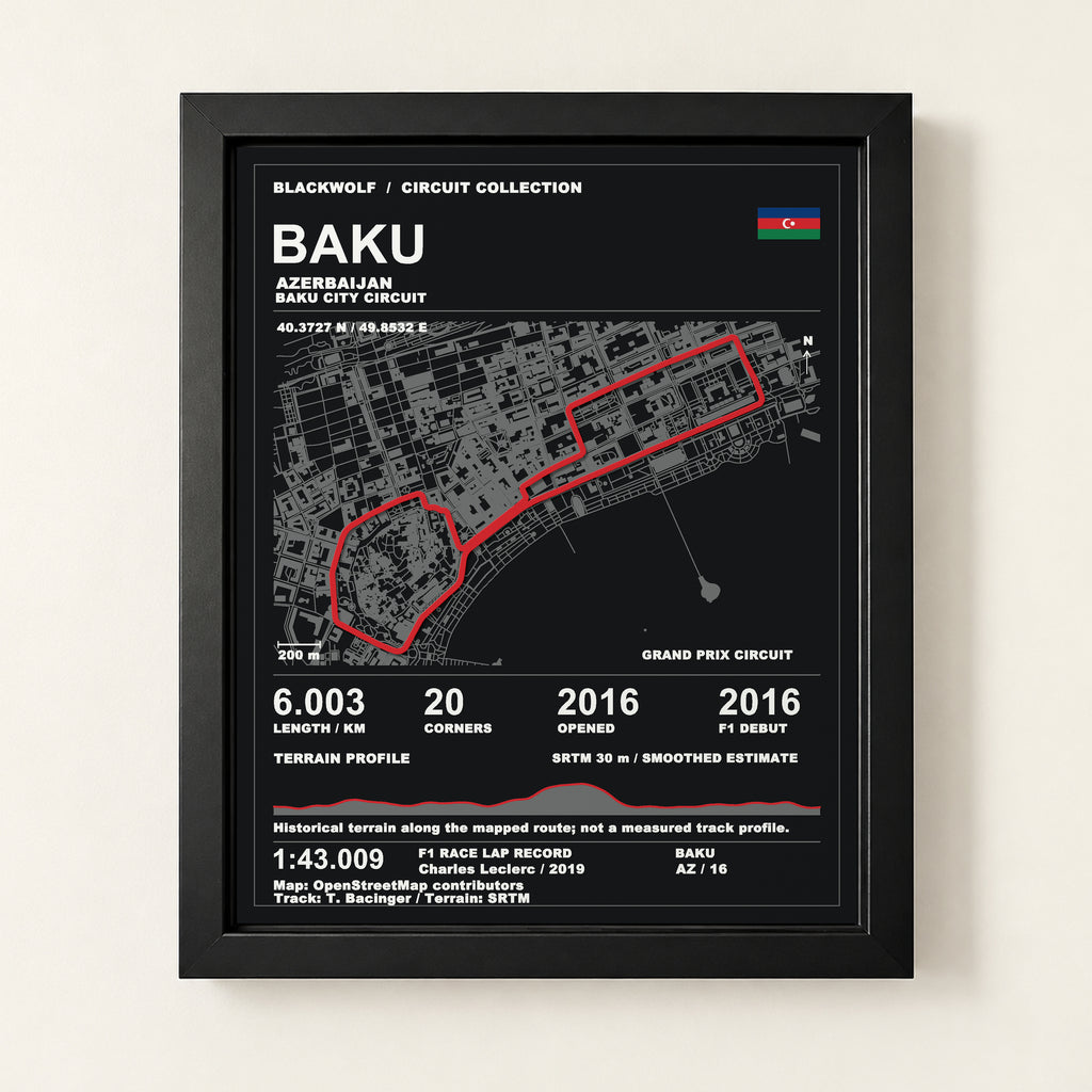 Baku 8 × 10 inch circuit art with Black frame, digital product representation