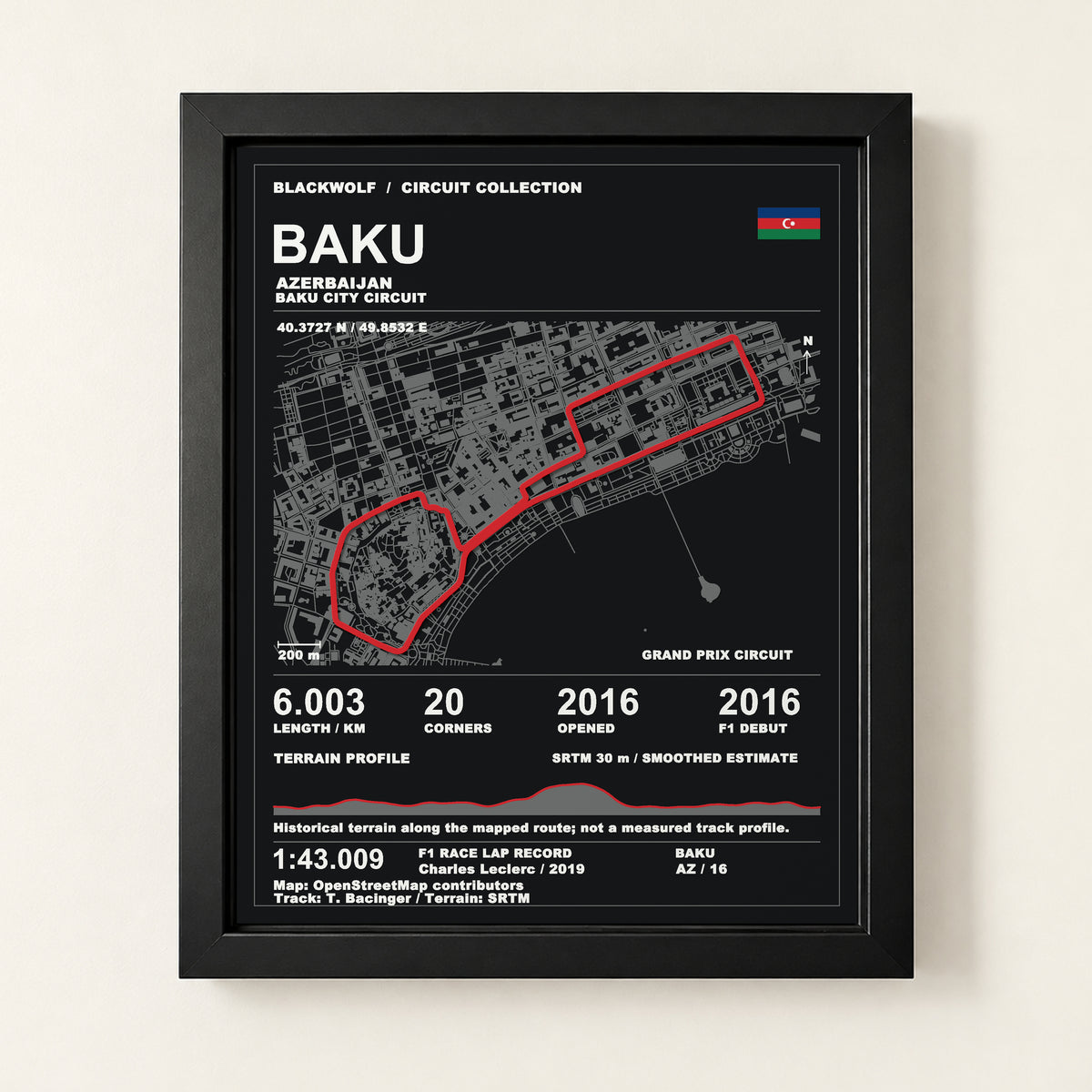 Baku 8 × 10 inch circuit art with Black frame, digital product representation