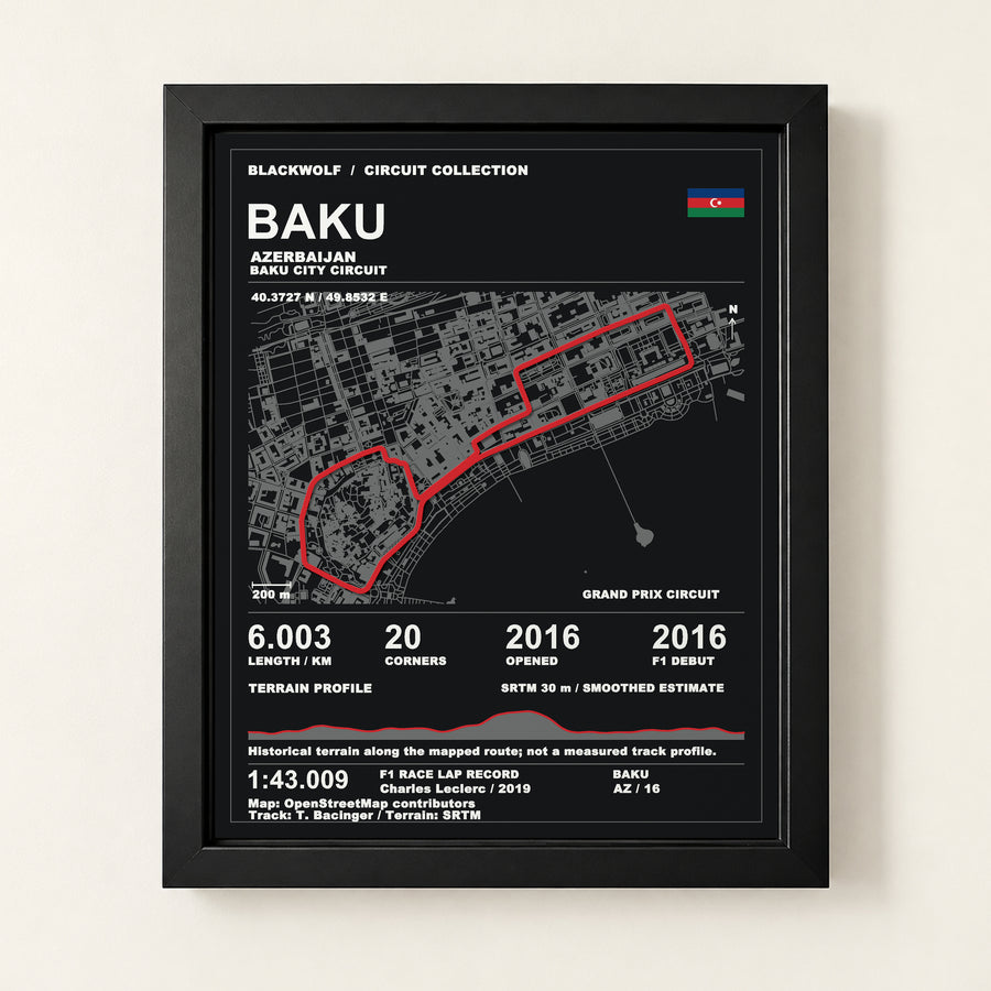 Baku 8 × 10 inch circuit art with Black frame, digital product representation