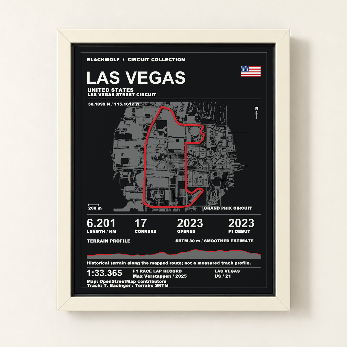 Las Vegas 8 × 10 inch circuit art with White frame, digital product representation