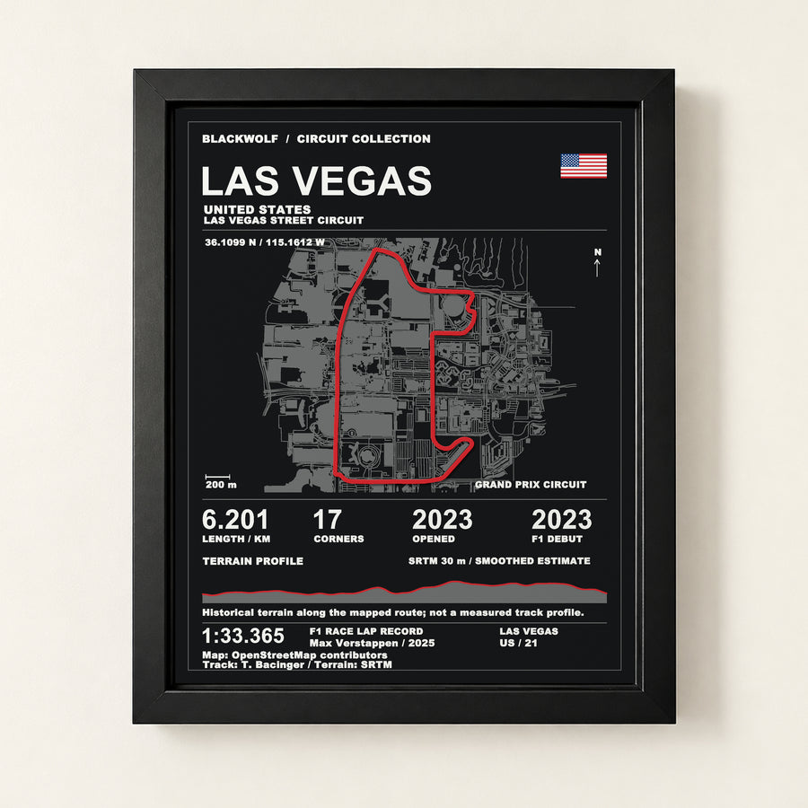 Las Vegas 8 × 10 inch circuit art with Black frame, digital product representation