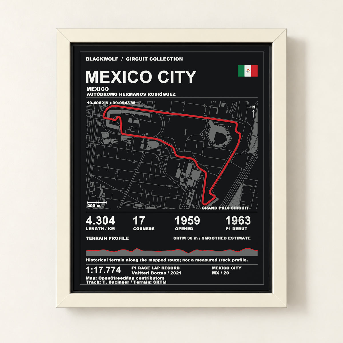 Mexico City 8 × 10 inch circuit art with White frame, digital product representation
