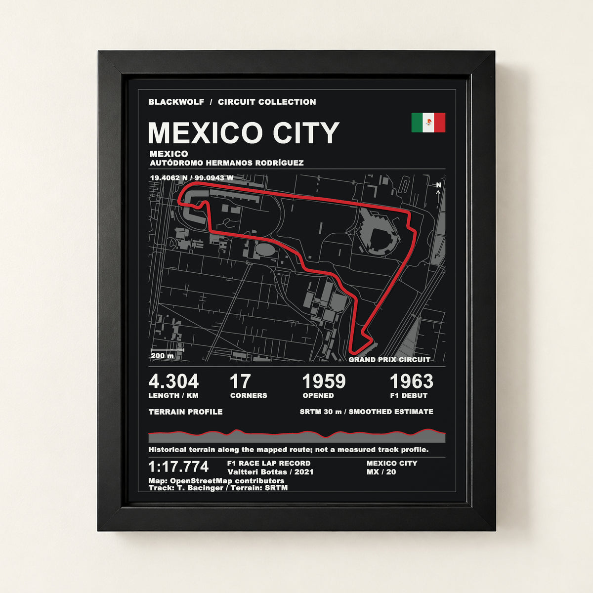 Mexico City 8 × 10 inch circuit art with Black frame, digital product representation