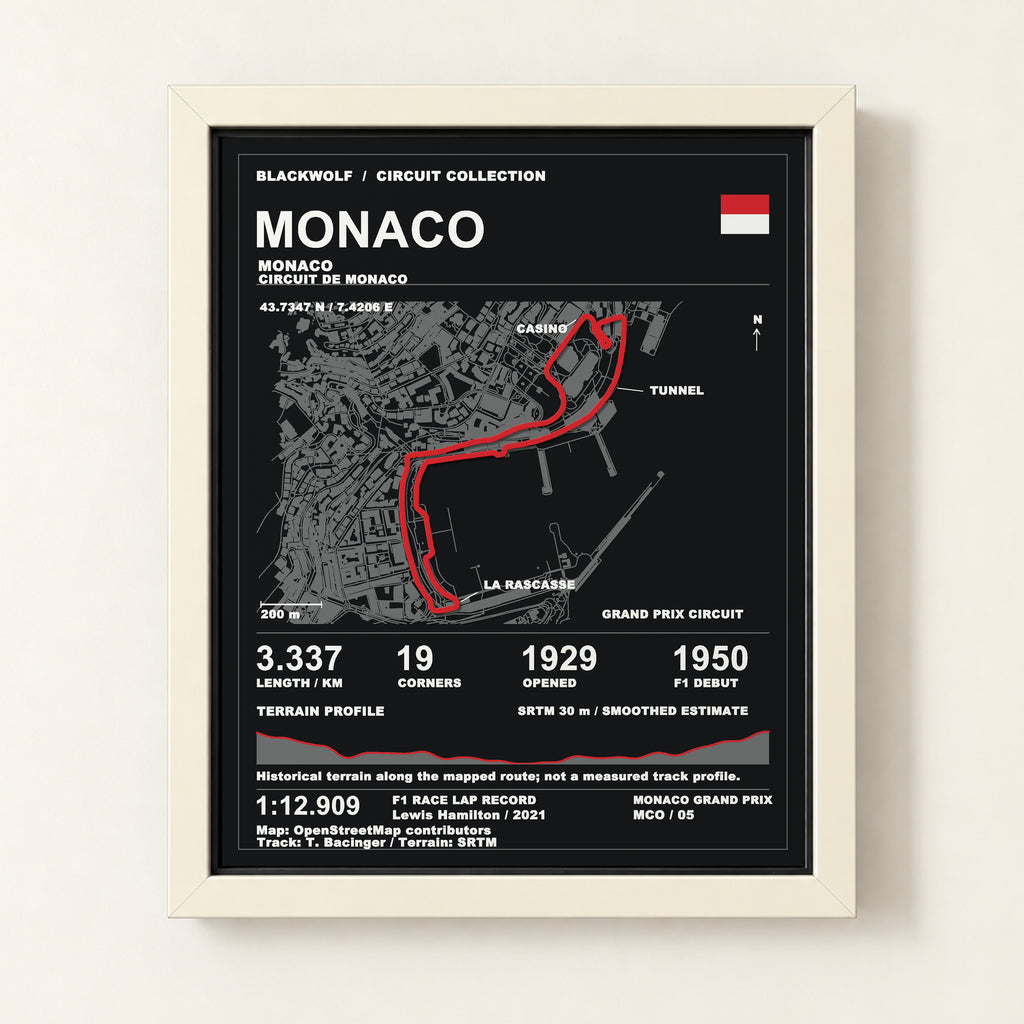 Monaco 8 × 10 inch circuit art with White frame, digital product representation