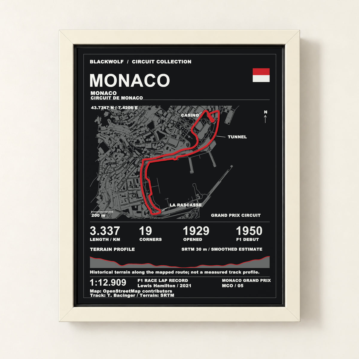 Monaco 8 × 10 inch circuit art with White frame, digital product representation