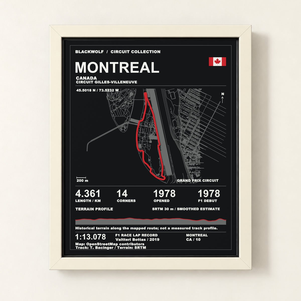 Montreal 8 × 10 inch circuit art with White frame, digital product representation