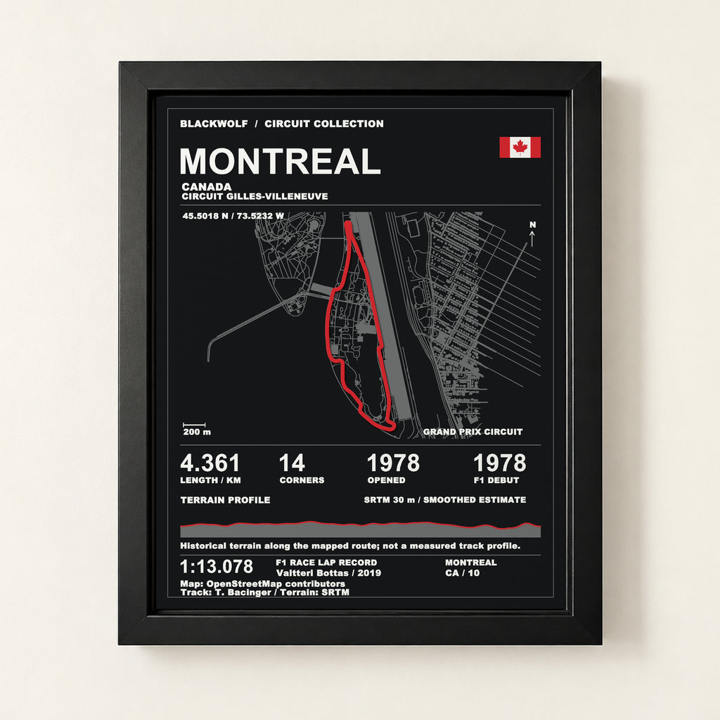 Montreal 8 × 10 inch circuit art with Black frame, digital product representation