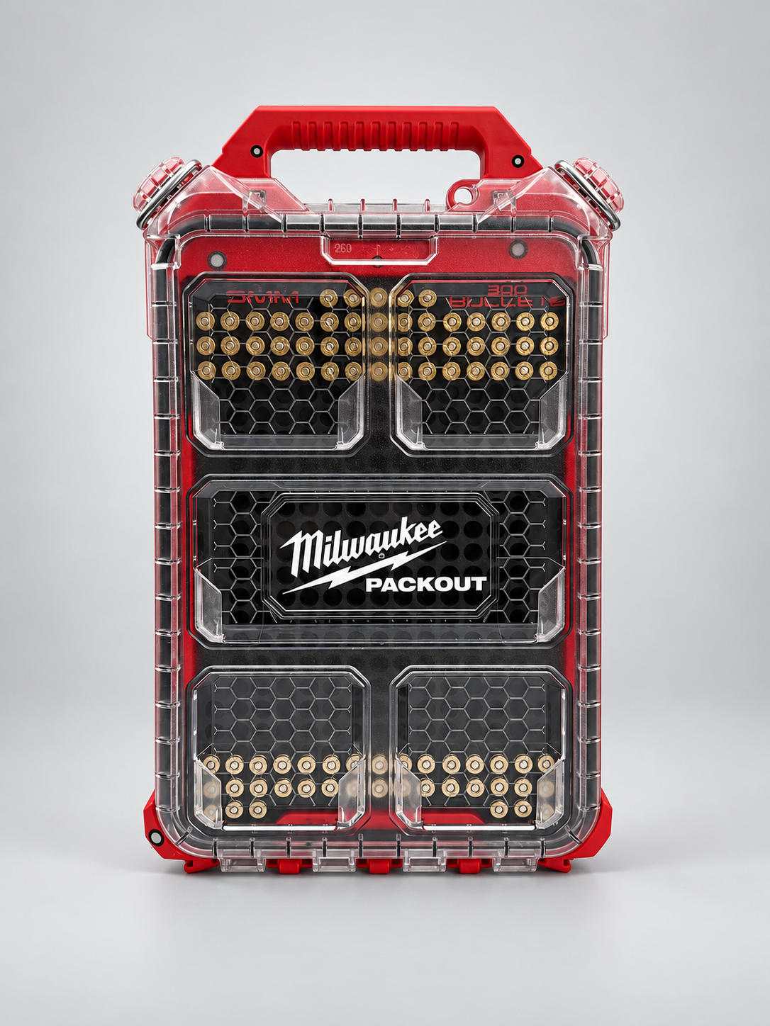 Closed Milwaukee PACKOUT 48-22-8436 with BlackWolf 9 mm insert; retouched product photo.
