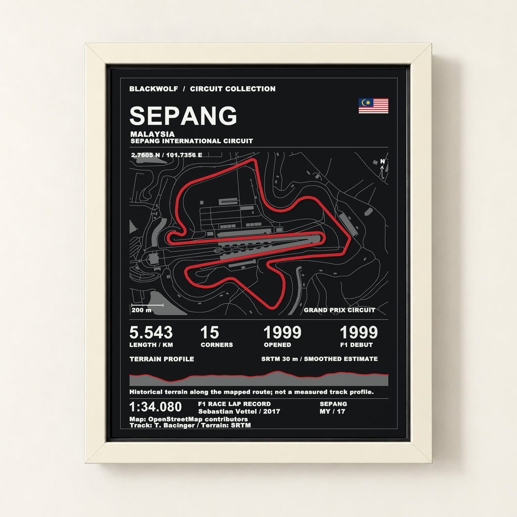 Sepang 8 × 10 inch circuit art with White frame, digital product representation
