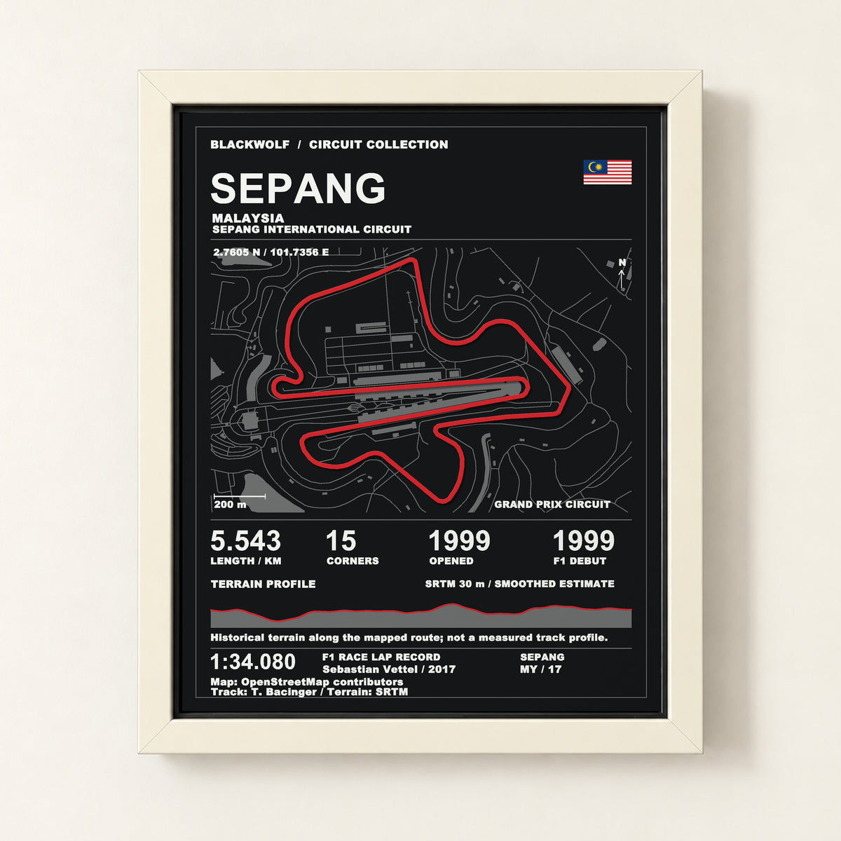 Sepang 8 × 10 inch circuit art with White frame, digital product representation
