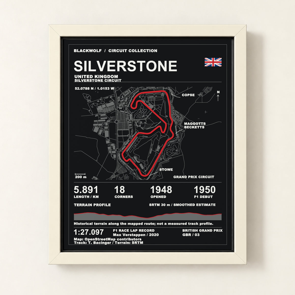Silverstone 8 × 10 inch circuit art with White frame, digital product representation