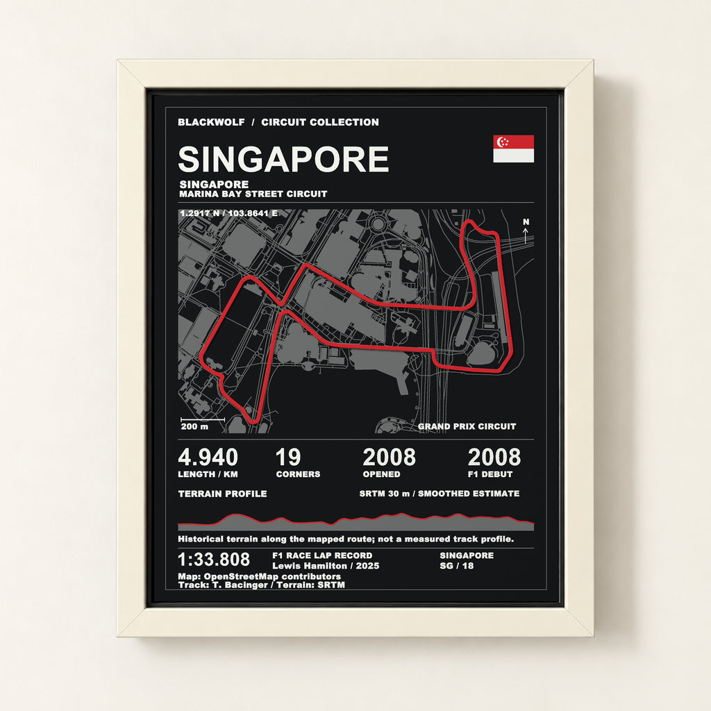 Singapore 8 × 10 inch circuit art with White frame, digital product representation