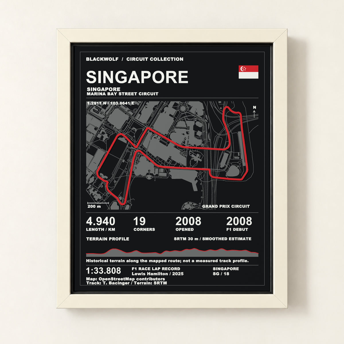 Singapore 8 × 10 inch circuit art with White frame, digital product representation
