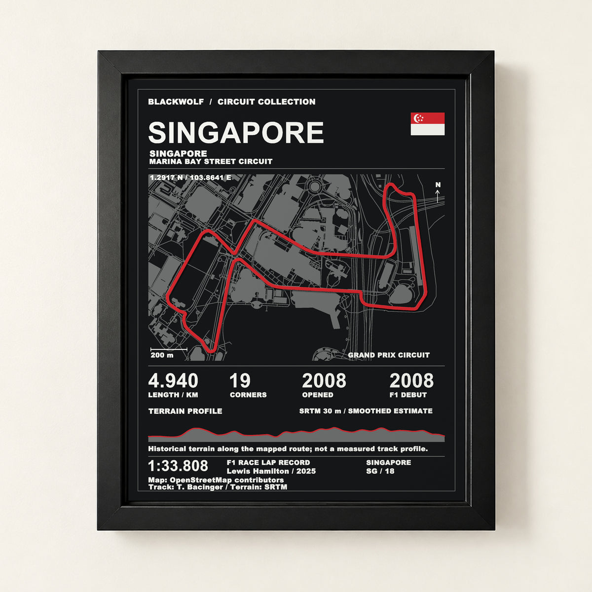 Singapore 8 × 10 inch circuit art with Black frame, digital product representation