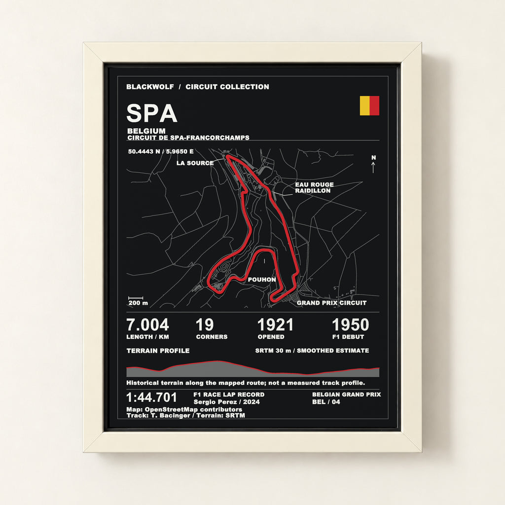Spa 8 × 10 inch circuit art with White frame, digital product representation