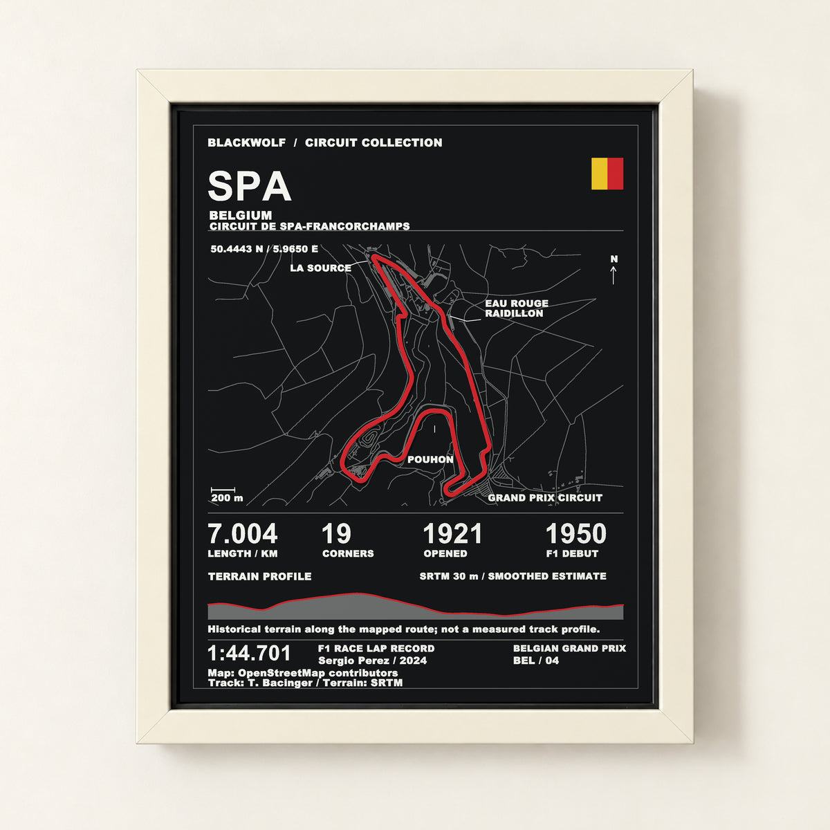 Spa 8 × 10 inch circuit art with White frame, digital product representation