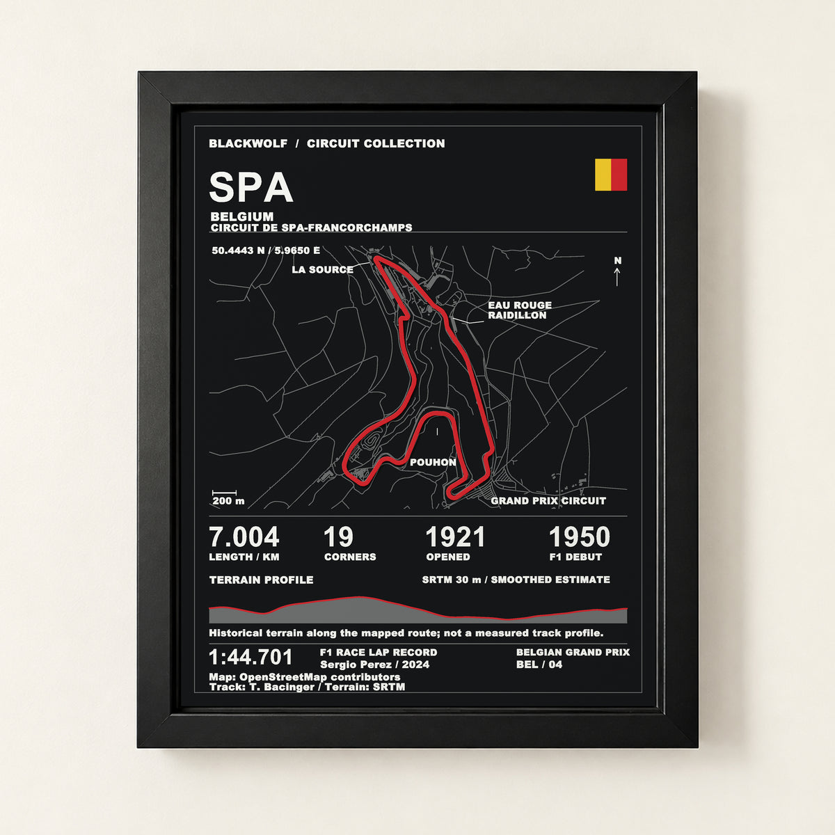 Spa 8 × 10 inch circuit art with Black frame, digital product representation